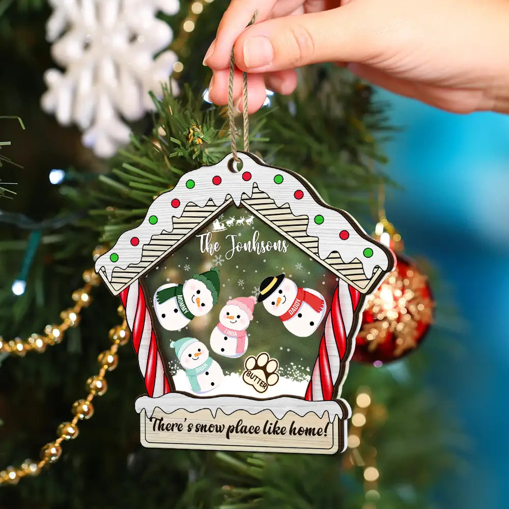 Christmas Snowman Family There's Snow Place Like Home - Personalized 2-Layered Mix Ornament