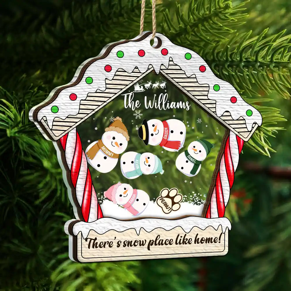 Christmas Snowman Family There's Snow Place Like Home - Personalized 2-Layered Mix Ornament