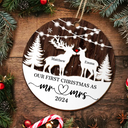 Deer Couple Our First Christmas As Mr. & Mrs. - Personalized 2-Layered Wooden Ornament