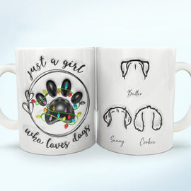 Dog Lovers - Christmas Paw Print Just A Girl Boy Who Loves Dogs - 3D Inflated Effect Printed Mug, Personalized White Edge-to-Edge Mug