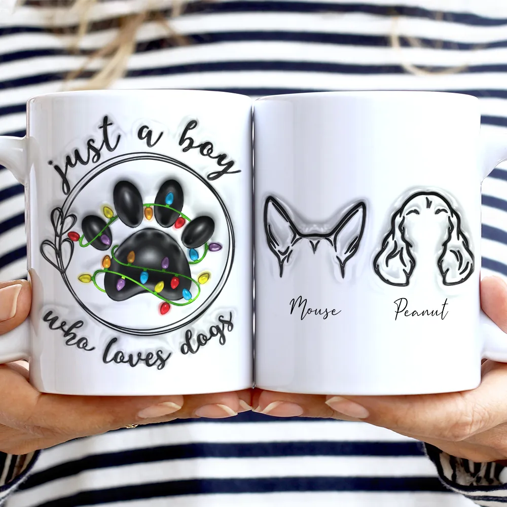 Dog Lovers - Christmas Paw Print Just A Girl Boy Who Loves Dogs - 3D Inflated Effect Printed Mug, Personalized White Edge-to-Edge Mug