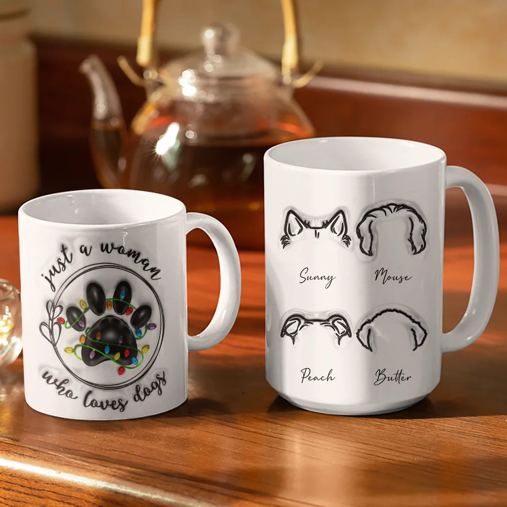 Dog Lovers - Christmas Paw Print Just A Girl Boy Who Loves Dogs - 3D Inflated Effect Printed Mug, Personalized White Edge-to-Edge Mug