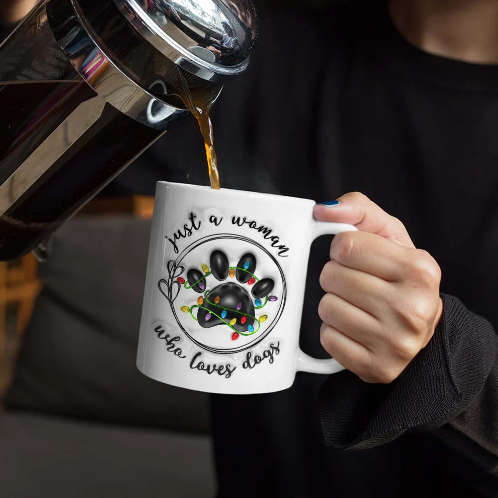 Dog Lovers - Christmas Paw Print Just A Girl Boy Who Loves Dogs - 3D Inflated Effect Printed Mug, Personalized White Edge-to-Edge Mug