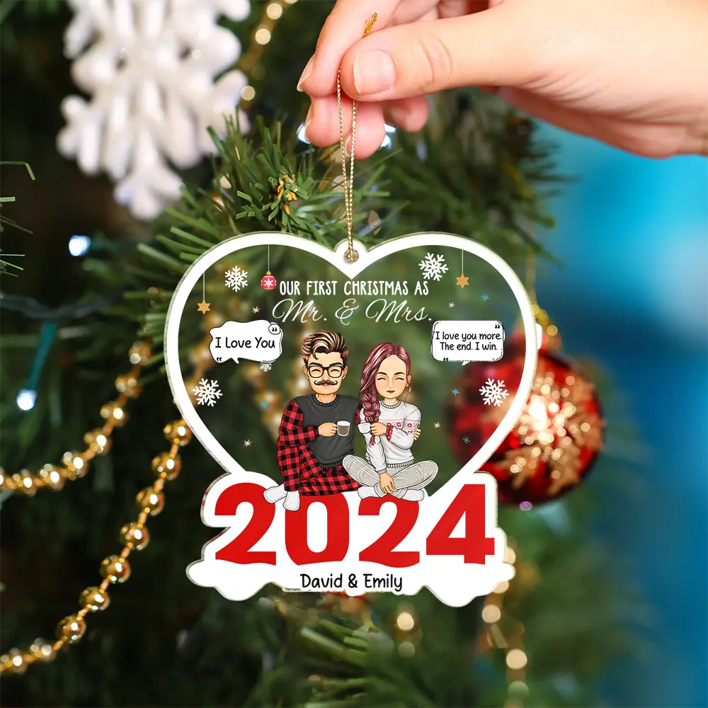 Gift For Couples - Christmas Couple The Year We Became Mr. & Mrs. - Personalized Cutout Acrylic Ornament