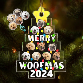 Dog Lovers - Custom Photo Funny Dog Faces Merry Woofmas - Personalized Custom Shaped Acrylic Ornament