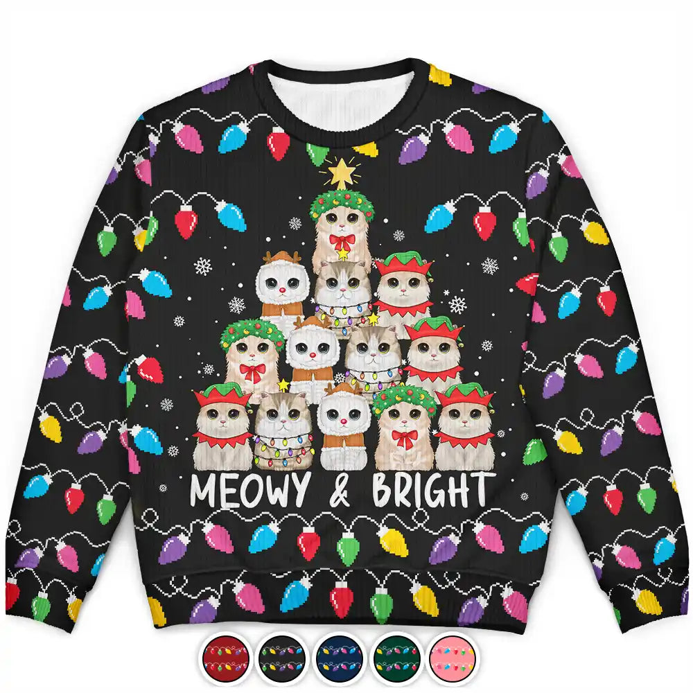 Cat Lovers - Meowy And Bright Catmas Tree - Personalized Unisex Ugly Sweater