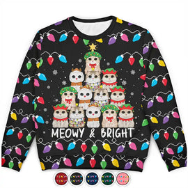 Cat Lovers - Meowy And Bright Catmas Tree - Personalized Unisex Ugly Sweater