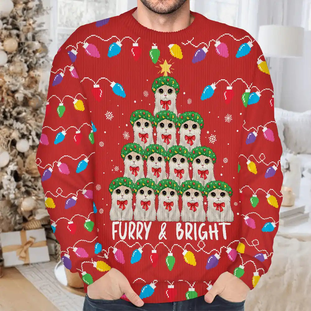 Cat Lovers - Meowy And Bright Catmas Tree - Personalized Unisex Ugly Sweater