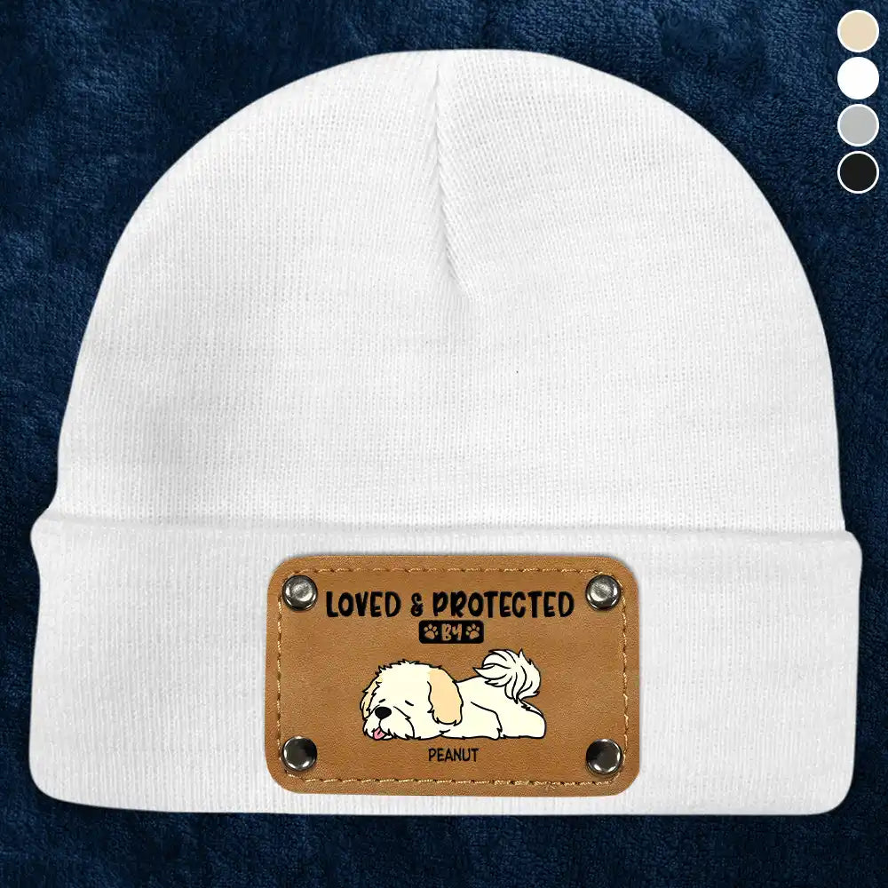 Loved And Protected By Lying Dogs - Personalized Beanie With Leather Patch