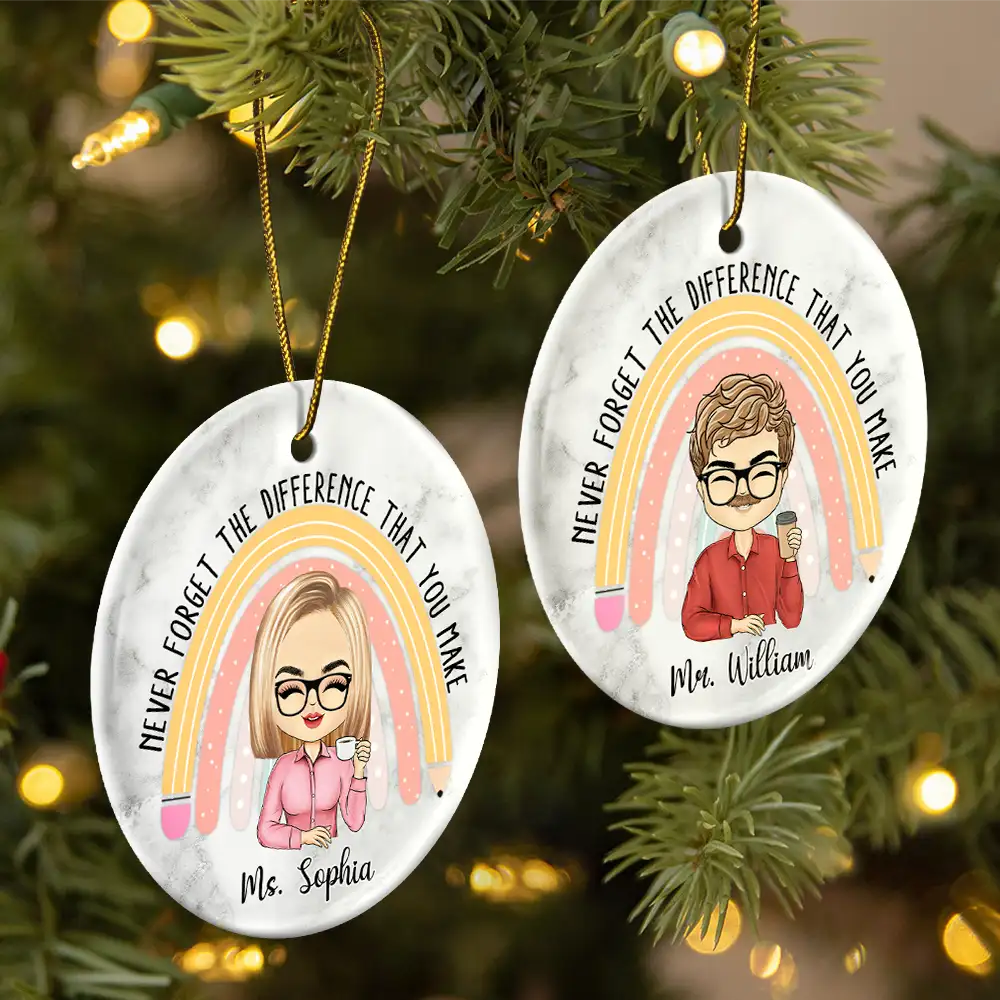 Teacher - Teacher Never Forget The Difference That You Make - Personalized Circle Ceramic Ornament