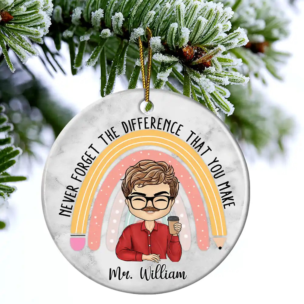 Teacher - Teacher Never Forget The Difference That You Make - Personalized Circle Ceramic Ornament