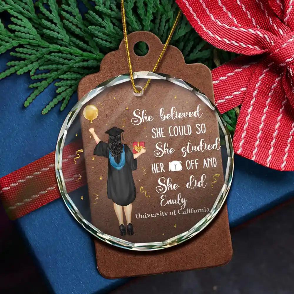 Graduation - Graduation She Believed She Could - Personalized Circle Glass Ornament