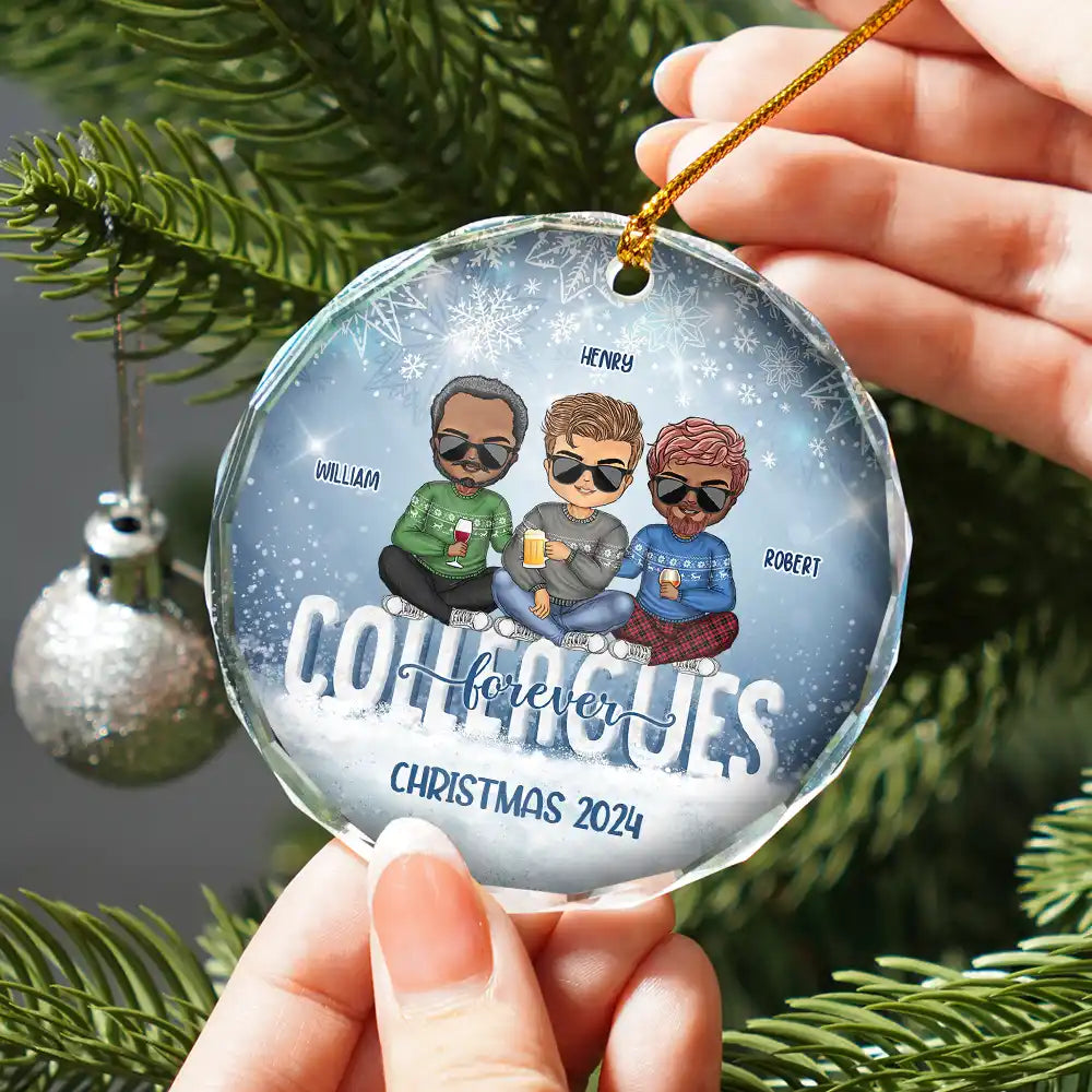 Gift For Bestie, Sibling, Colleagues - Christmas Best Team Besties Colleagues Forever - Personalized Circle Glass Ornament