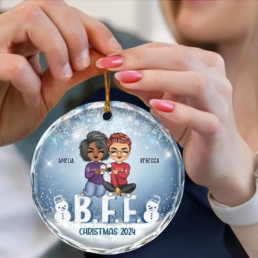 Gift For Bestie, Sibling, Colleagues - Christmas Best Team Besties Colleagues Forever - Personalized Circle Glass Ornament