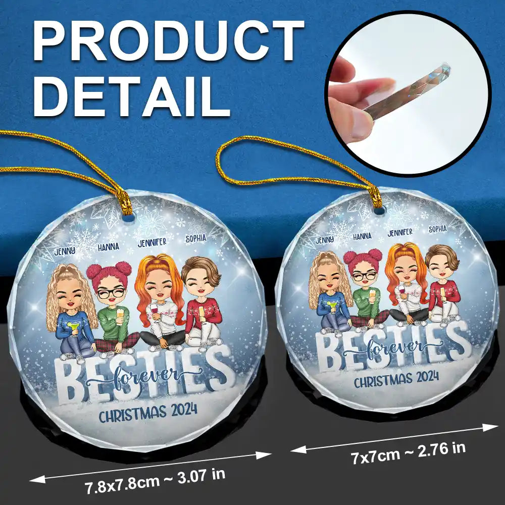 Gift For Bestie, Sibling, Colleagues - Christmas Best Team Besties Colleagues Forever - Personalized Circle Glass Ornament