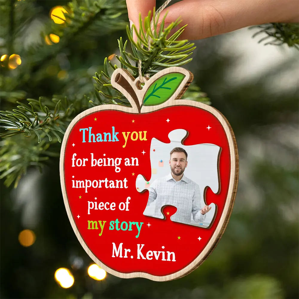 Teacher - Custom Photo Thank You Teacher For Being An Important Piece Of My Story - Personalized Custom Shaped Wooden Ornament