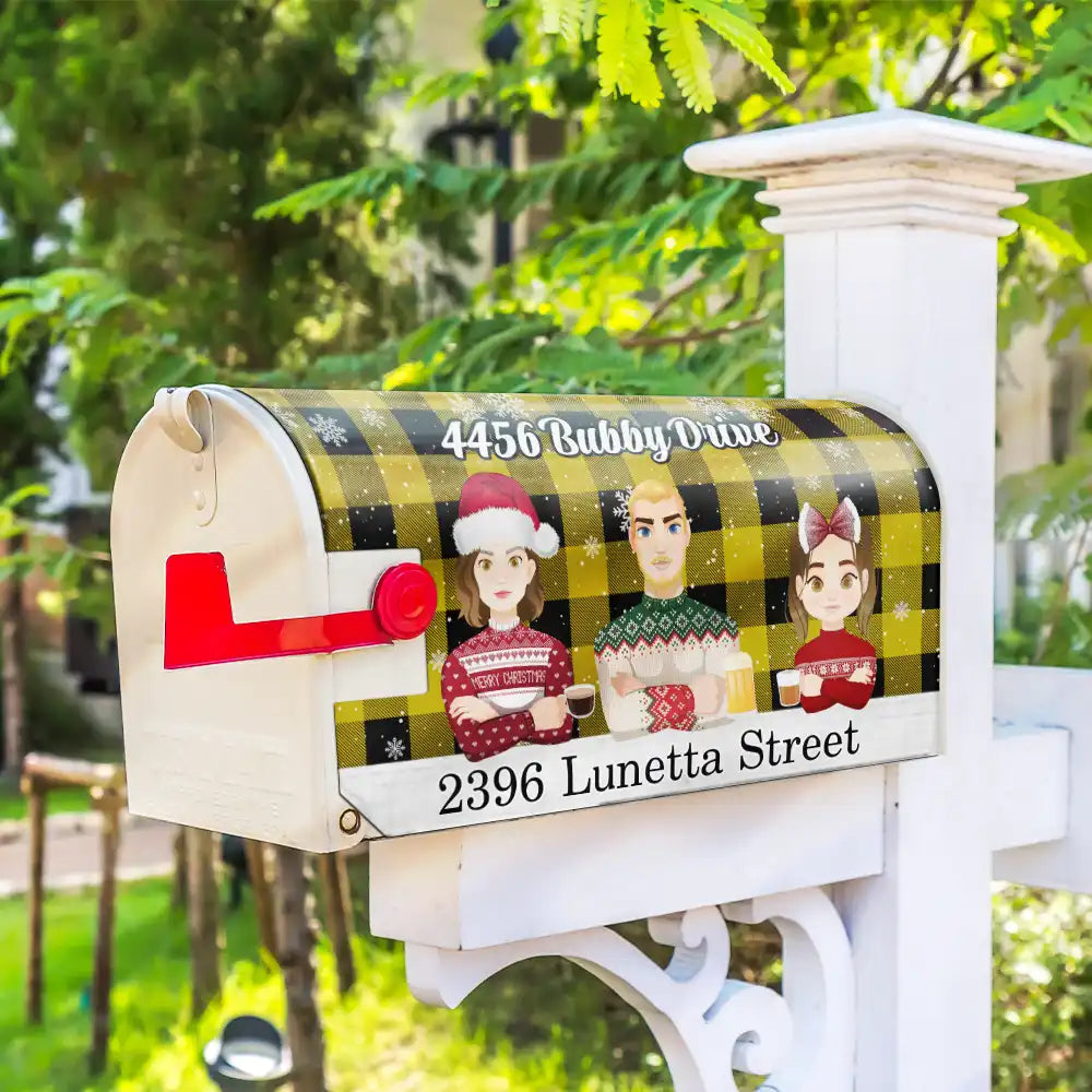 Family - Christmas Family Plaid Check Pattern - Personalized Mailbox Cover