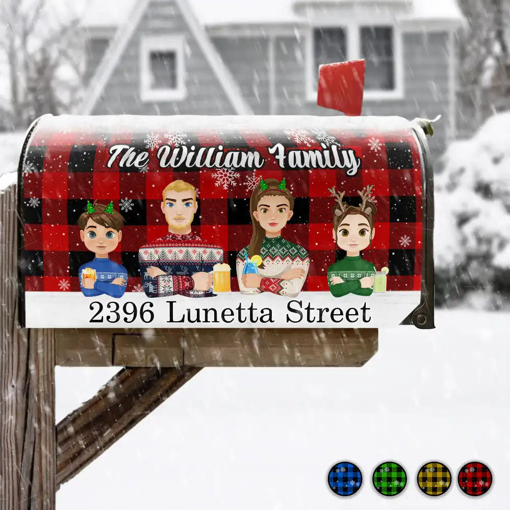 Family - Christmas Family Plaid Check Pattern - Personalized Mailbox Cover