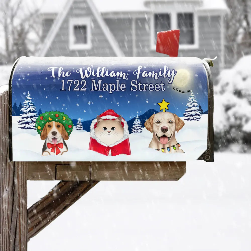 Christmas,Pet Lovers,Dog Lovers,Cat Lovers,Happy - Christmas Dogs Cats Pets - Personalized Mailbox Cover