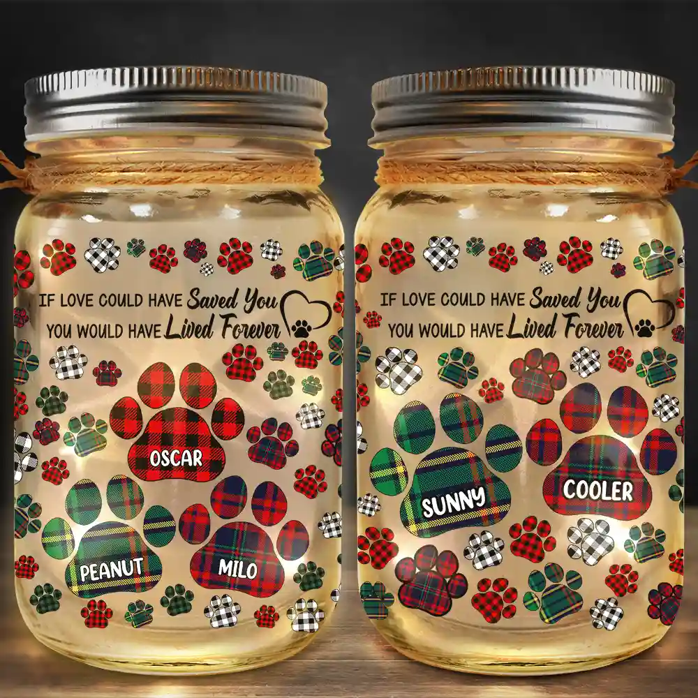 Memorial, Pet Lovers, Dog Lovers, Cat Lovers - Memorial Dog Cat You Left Paw Prints On My Heart - Personalized Mason Jar Light