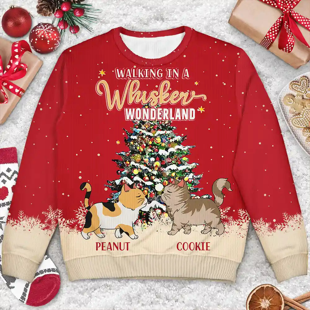 Cat Lovers - Christmas Funny Cats Walking In A Whisker Wonderland - Personalized Unisex Ugly Sweater