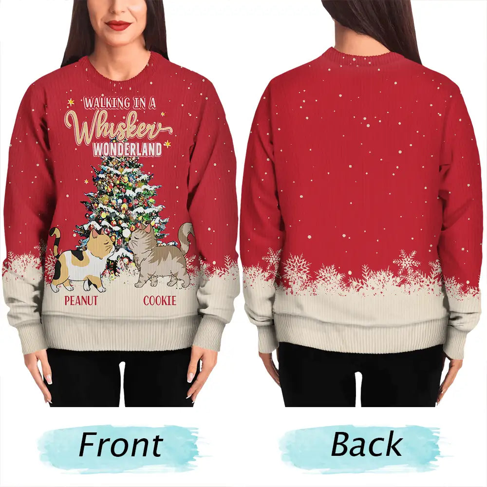 Cat Lovers - Christmas Funny Cats Walking In A Whisker Wonderland - Personalized Unisex Ugly Sweater