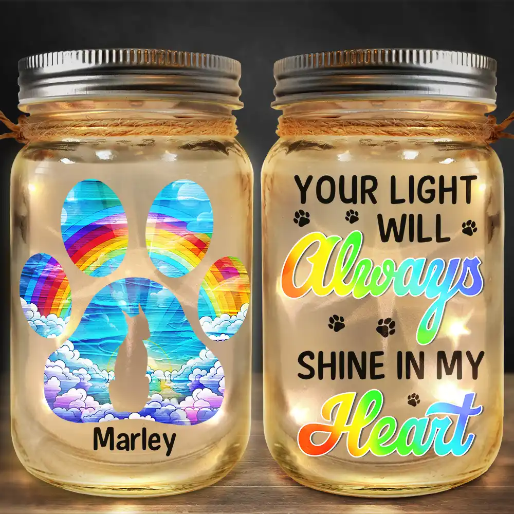 Pet Lovers, Dog Lovers, Cat Lovers - Memorial Dog I'll Be Waiting For You At The Rainbow Bridge - Personalized Mason Jar Light