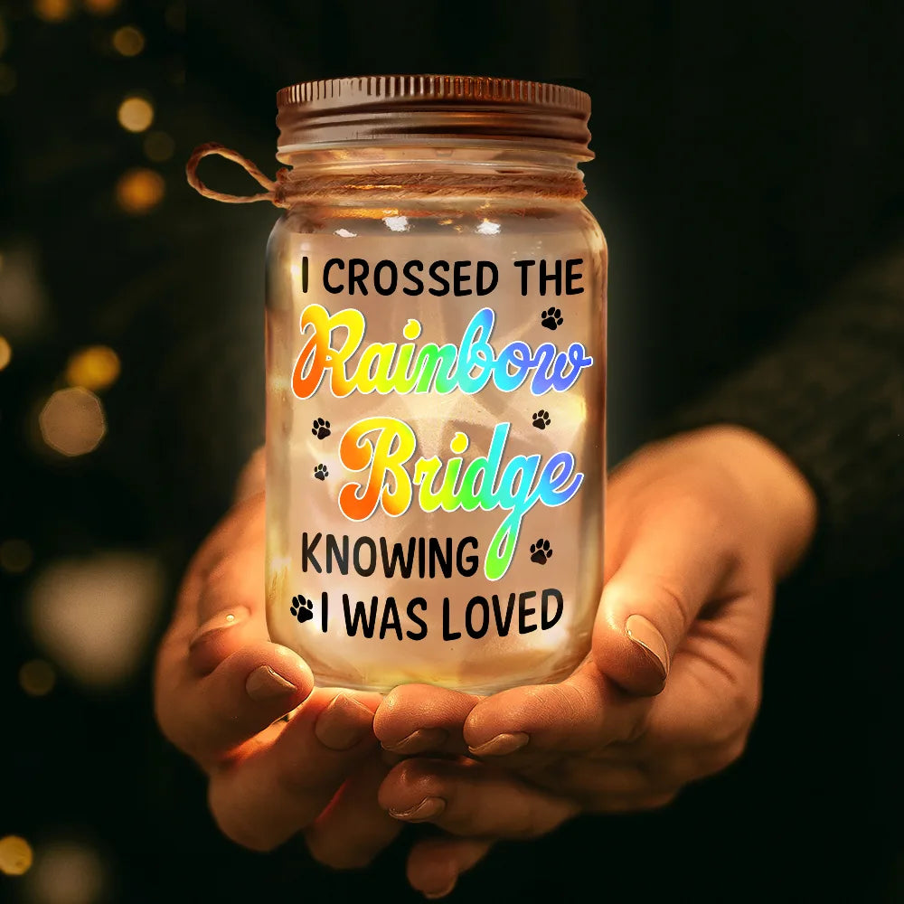 Pet Lovers, Dog Lovers, Cat Lovers - Memorial Dog I'll Be Waiting For You At The Rainbow Bridge - Personalized Mason Jar Light