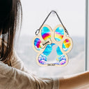 Memorial, Pet Lovers, Dog Lovers -Memorial Dog Waiting At The Rainbow Bridge - Personalized Window Hanging Suncatcher Ornament