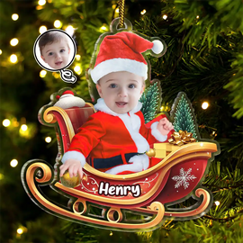 Gift For Kids - Custom Photo Baby In Sleigh - Personalized Custom Shaped Acrylic Ornament