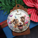 Pet Lovers,Dog Lovers,Cat Lovers - Custom Photo Dog Cat Pet Watercolor Wildflowers - Personalized Circle Glass Ornament