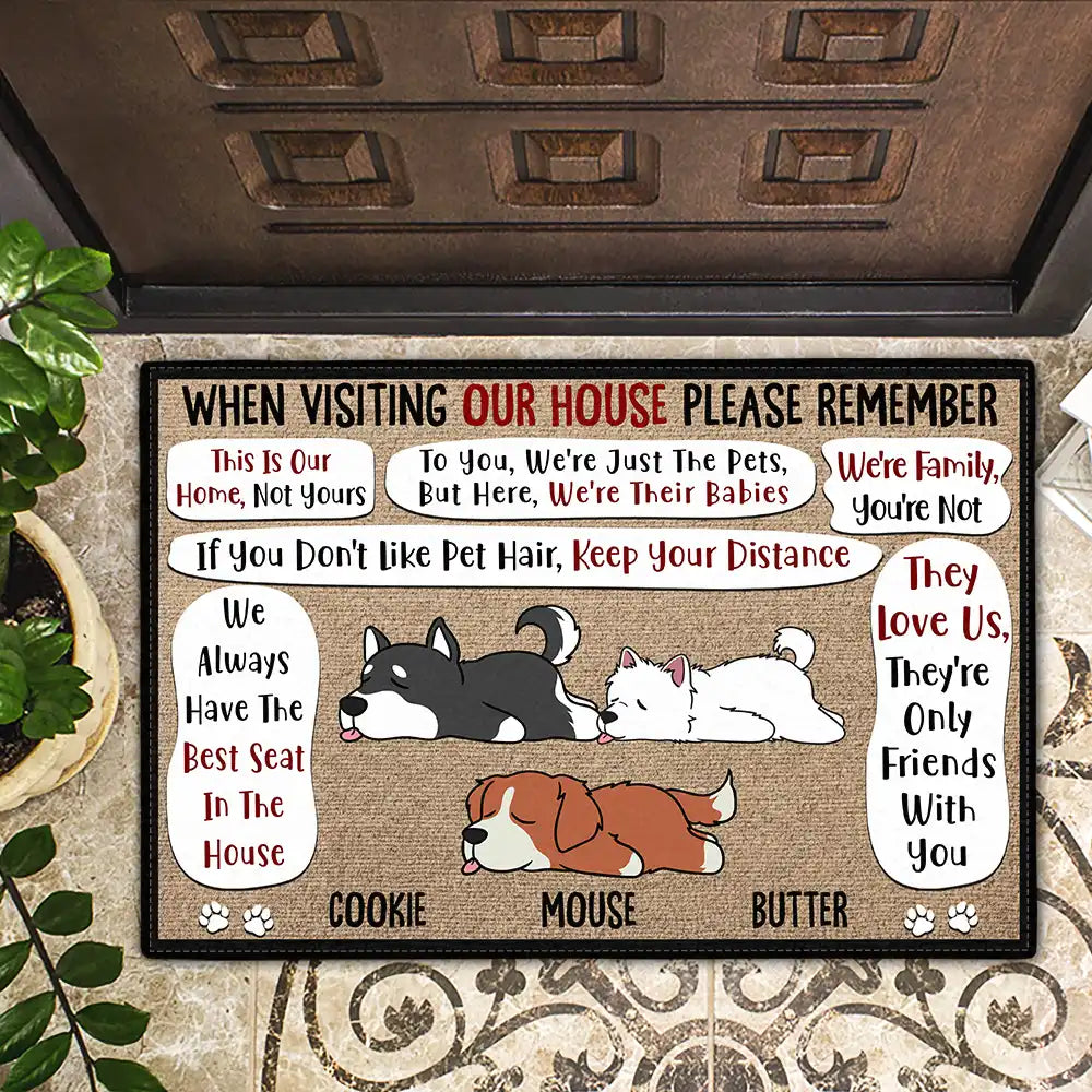 Dog Lovers,Funny,Dog Mom,Dog Dad - Remember When Visiting Our House Dog Lovers - Personalized Doormat