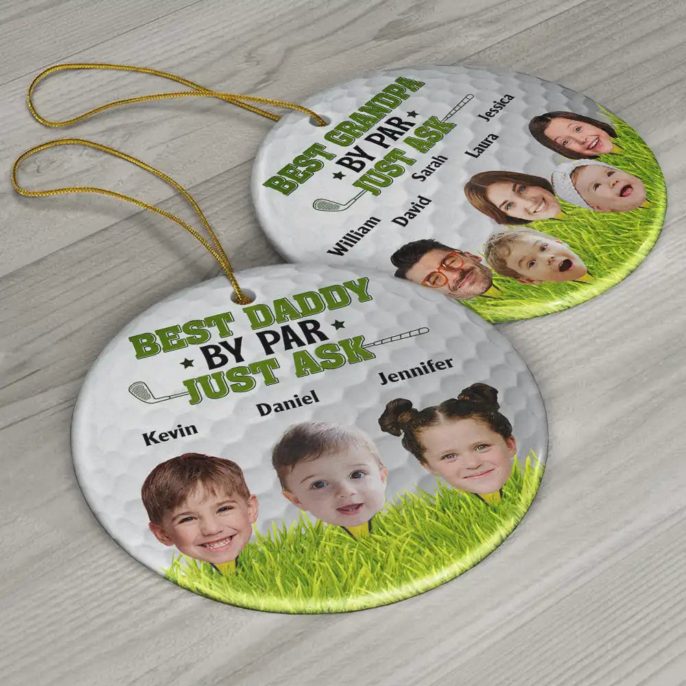 Golf, Gift For Father - Custom Photo Golf Lover Best Daddy Grandpa By Par - Personalized Circle Ceramic Ornament