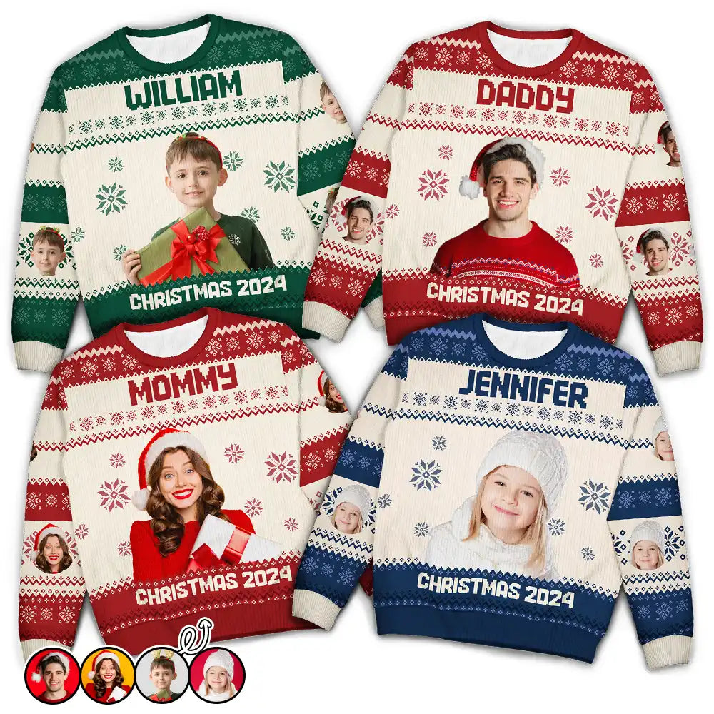 Family - Custom Photo Christmas Family Matching Sweater - Personalized Unisex Ugly Sweater