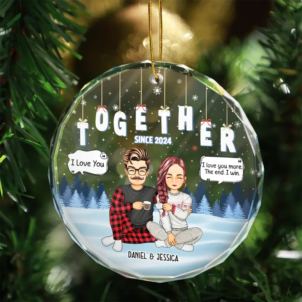 Gift For Couples, Gift For Husband, Gift For Wife, Gift For Boyfriend, Gift For Girlfriend - Christmas Couple Together Since - Personalized Circle Glass Ornament