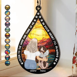 Continue Shopping,Memorial,Pet Lovers,Dog Lovers,Cat Lovers,Sad - Dog Cat Memorial Listen To The Wind And Think Of Me - Personalized Window Hanging Suncatcher Ornament
