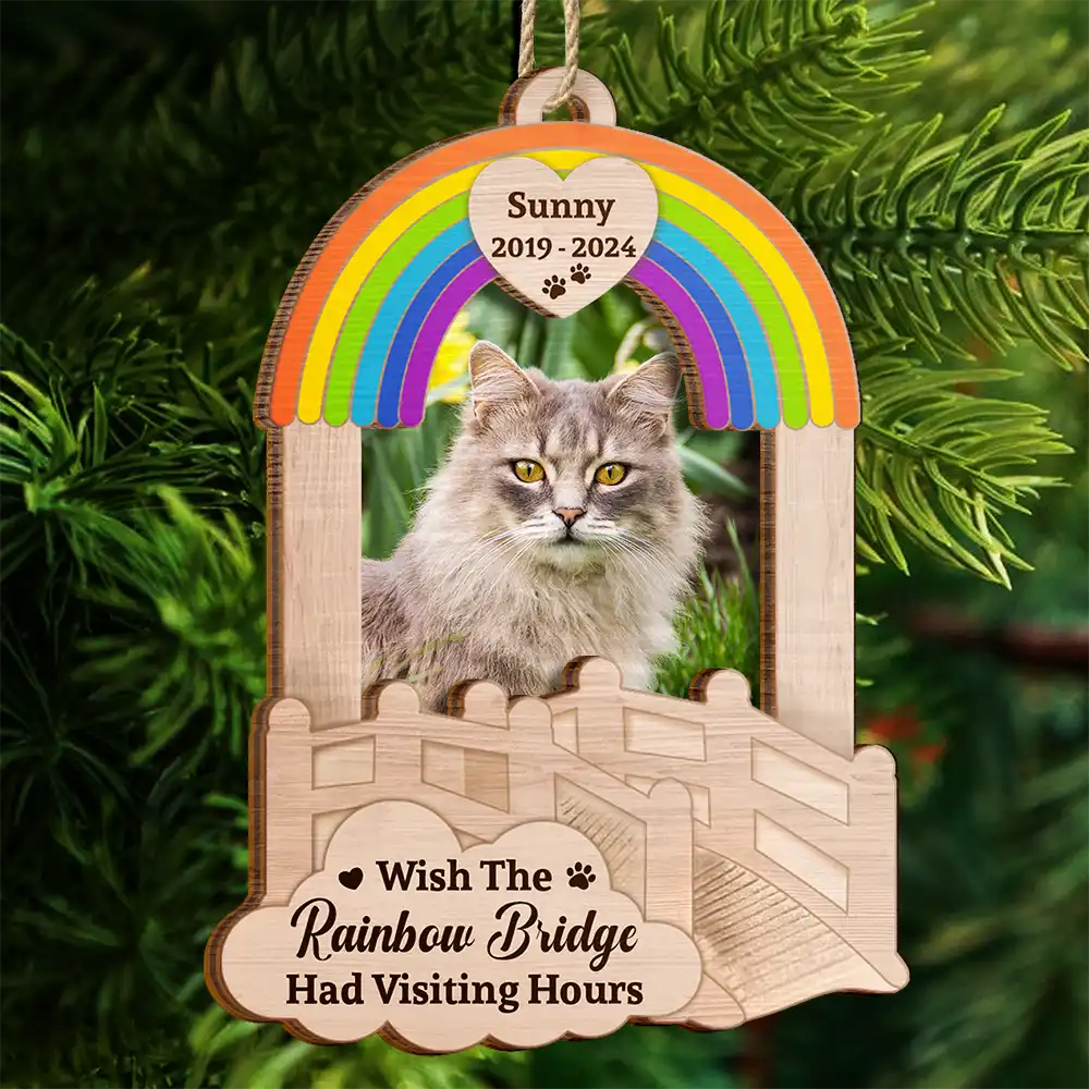 Custom Photo Dog Cat Pet Memorial We Will Meet Again - Personalized 2-Layered Wooden Ornament