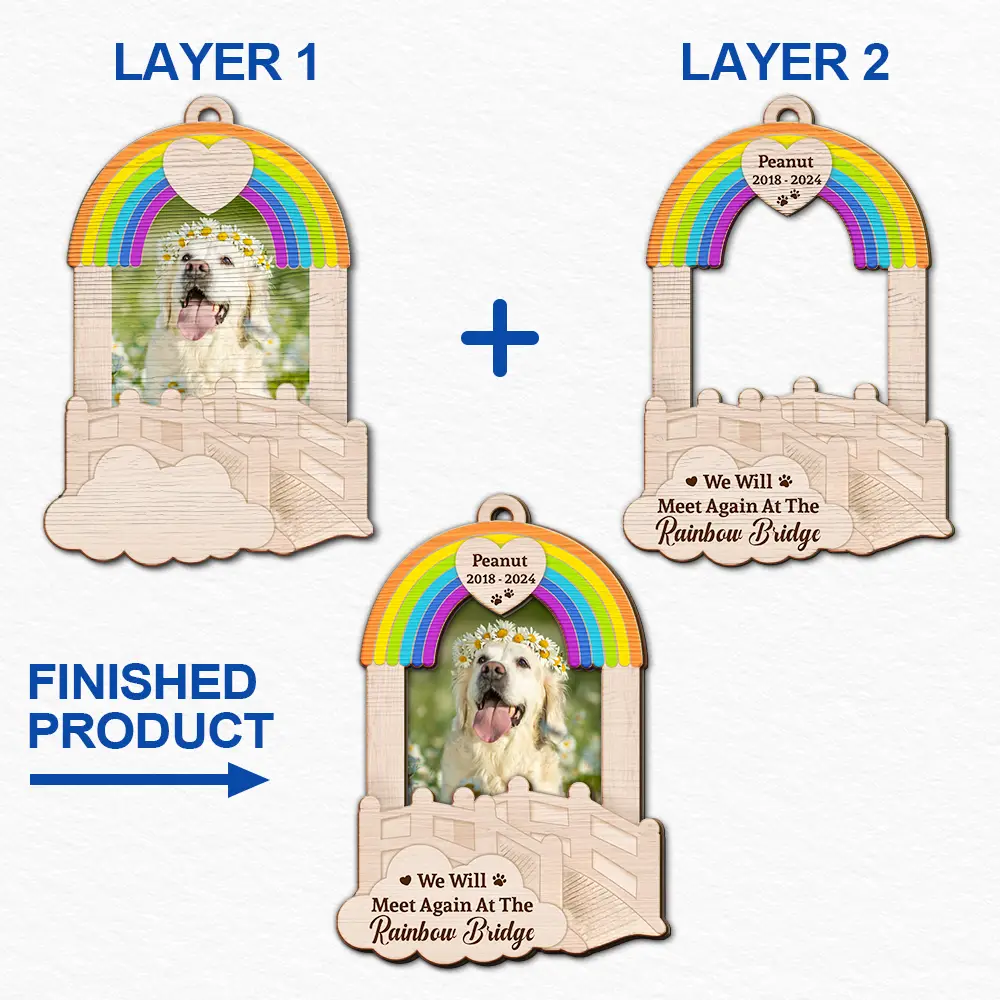 Custom Photo Dog Cat Pet Memorial We Will Meet Again - Personalized 2-Layered Wooden Ornament