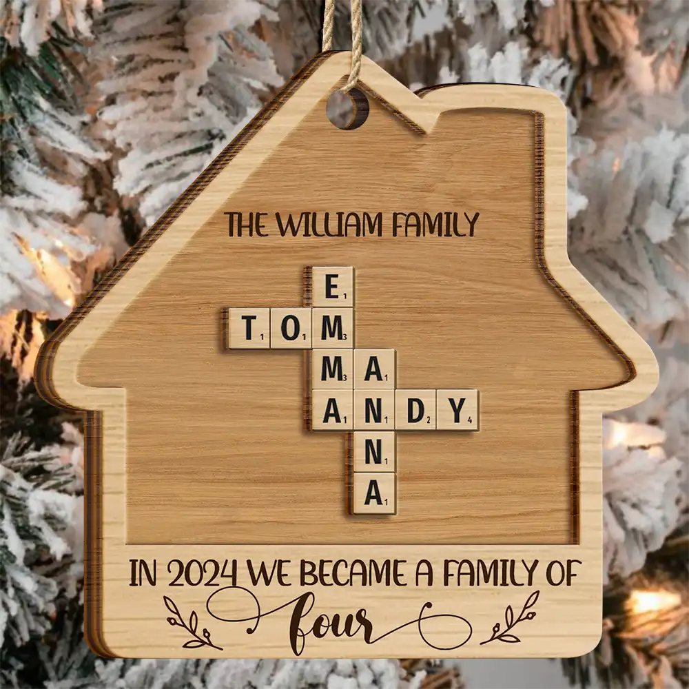 Family - The Year We Became A Family Crossword Scrabble - Personalized 2-Layered Wooden Ornament