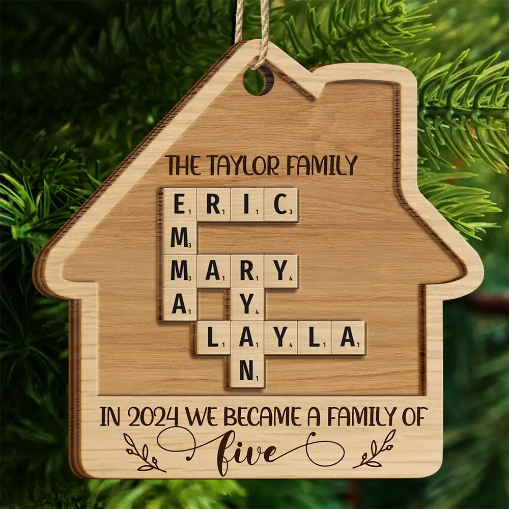 Family - The Year We Became A Family Crossword Scrabble - Personalized 2-Layered Wooden Ornament