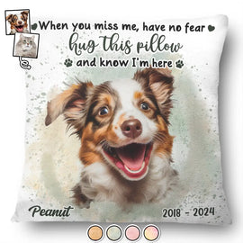 Continue Shopping,Memorial,Custom Photo,Pet Lovers,Dog Lovers,Cat Lovers,Sad - Custom Photo Dog Cat Memorial Hug This Pillow And Know I'm Here - Personalized Pillow