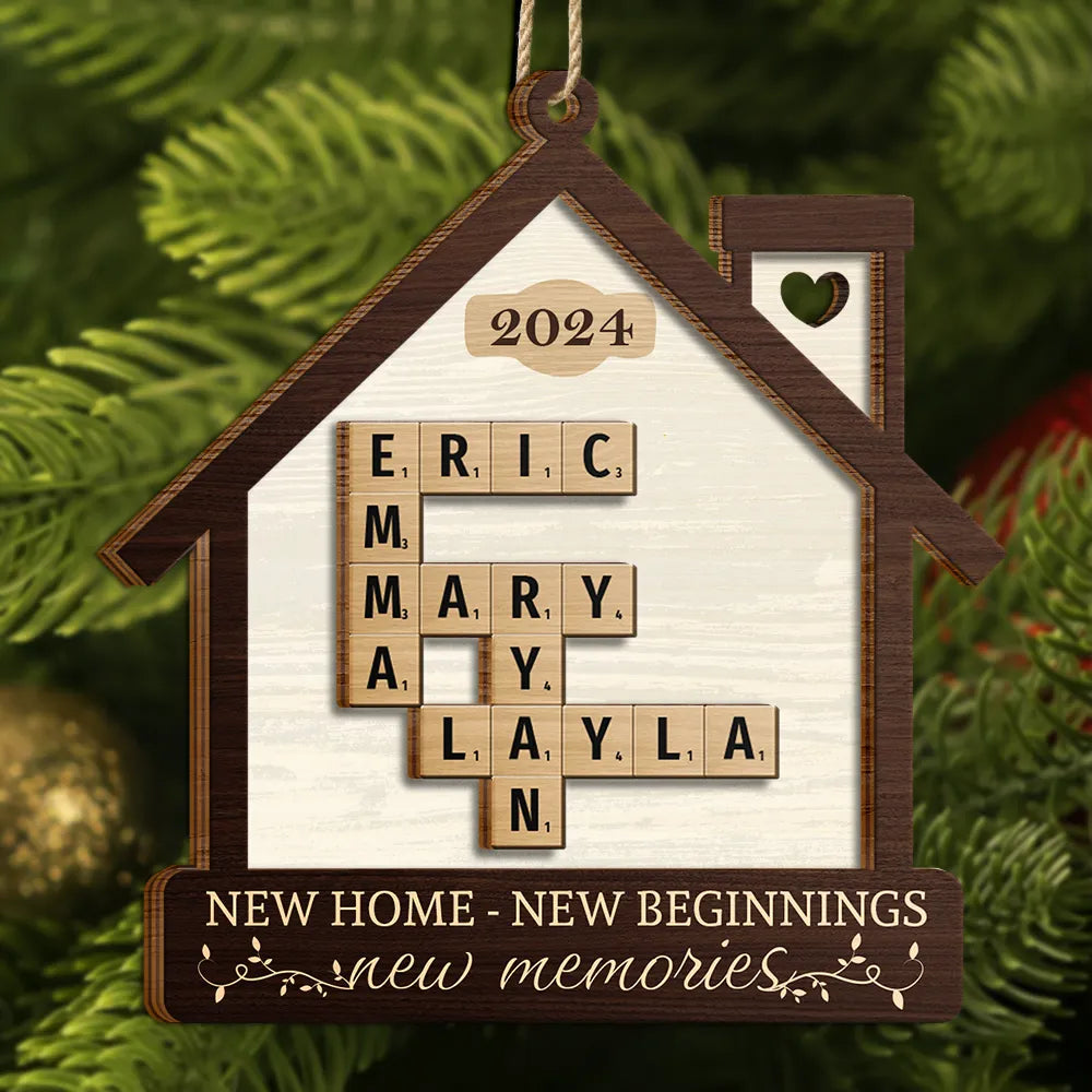 Family - New Home New Beginnings New Memories Crossword Scrabble - Personalized 2-Layered Wooden Ornament