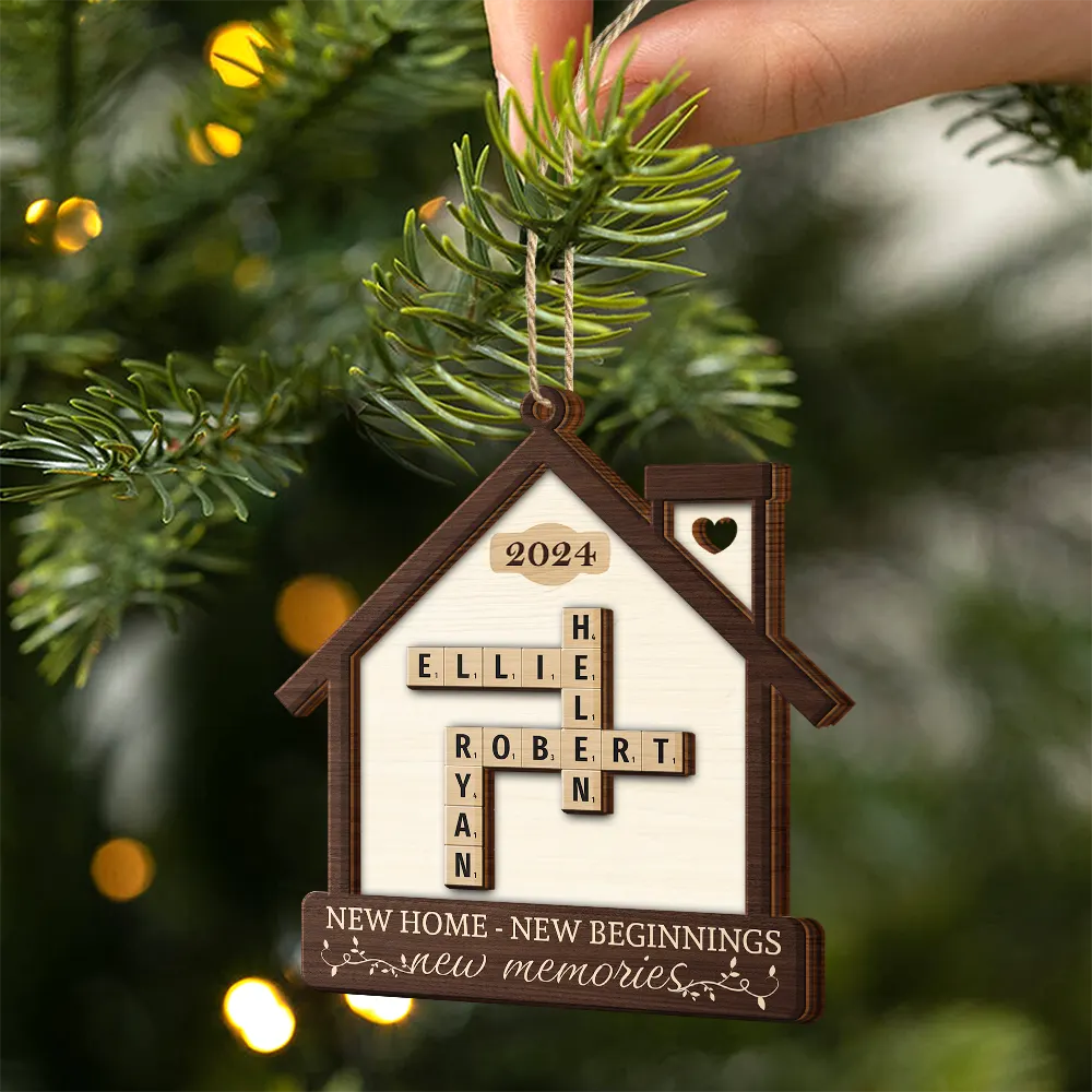 Family - New Home New Beginnings New Memories Crossword Scrabble - Personalized 2-Layered Wooden Ornament