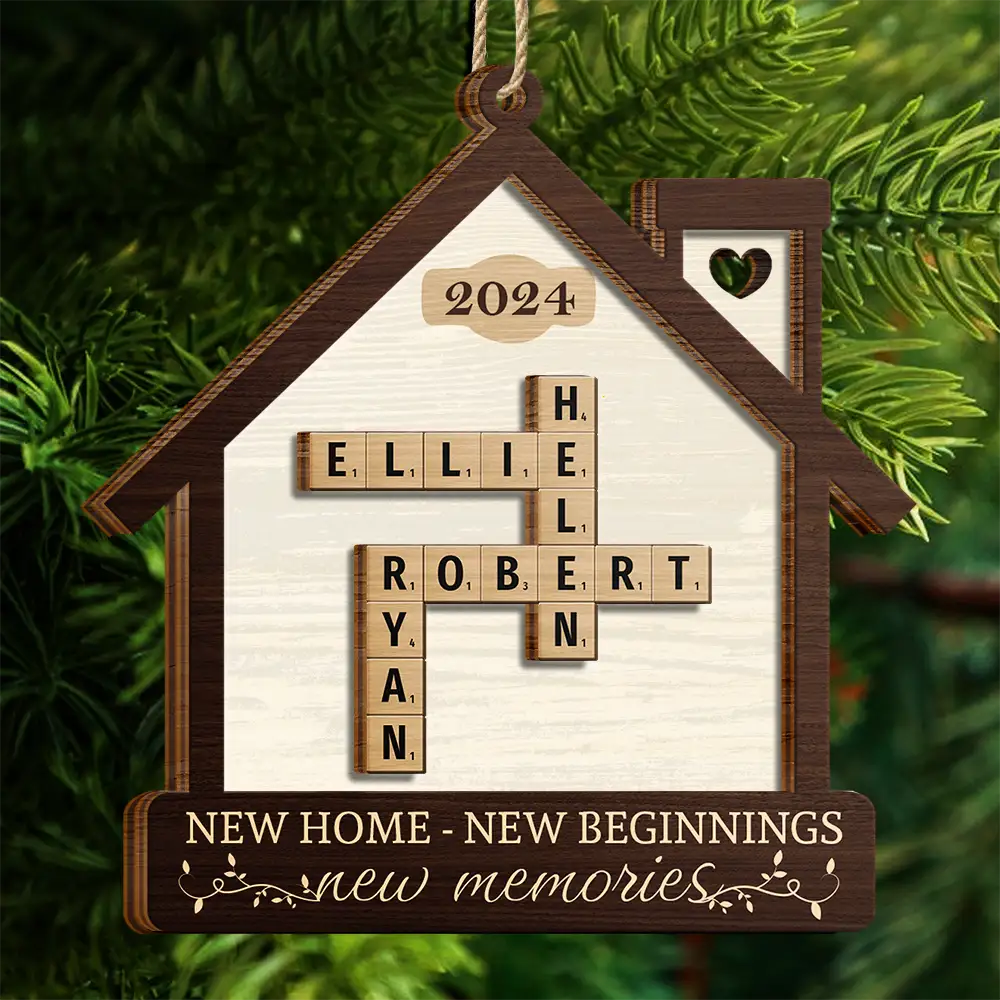 Family - New Home New Beginnings New Memories Crossword Scrabble - Personalized 2-Layered Wooden Ornament