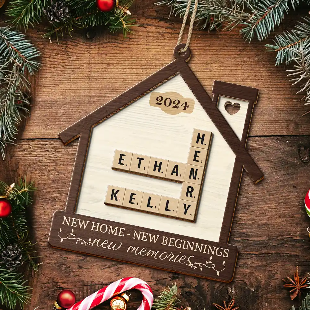 Family - New Home New Beginnings New Memories Crossword Scrabble - Personalized 2-Layered Wooden Ornament