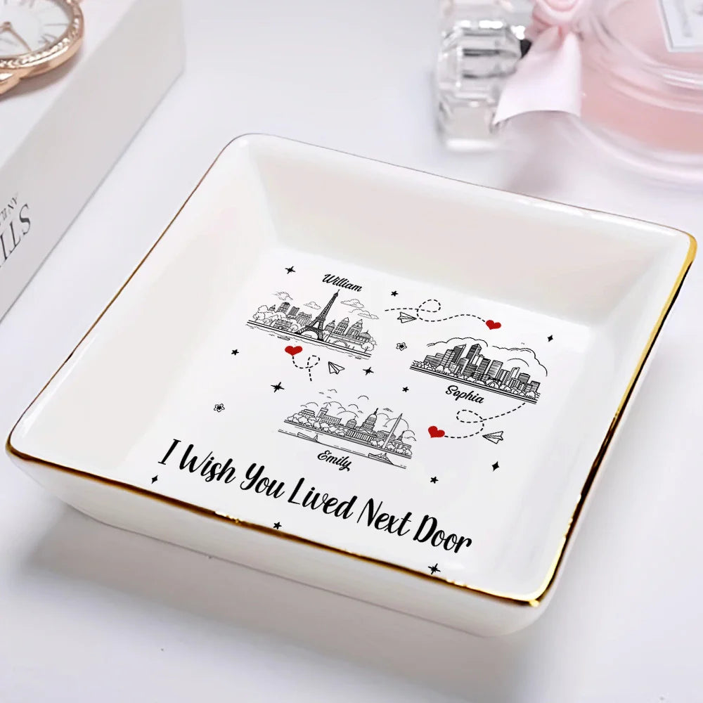 Gift For Bestie,Happy - City Skyline Long Distance Relationship I Miss Your Face - Personalized Ring Dish