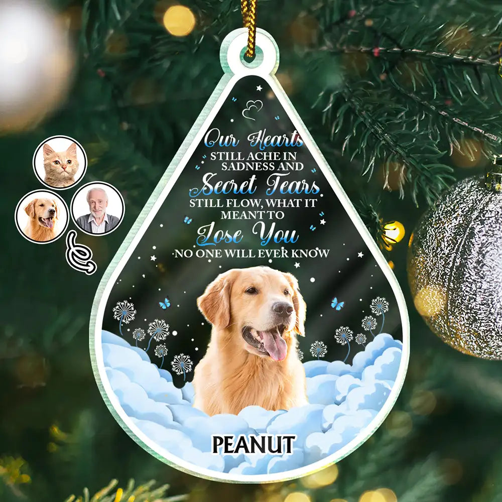 Continue Shopping,Christmas,Memorial,Custom Photo,Pet Lovers,Dog Lovers,Cat Lovers,Sad - Custom Photo Dog Cat Pet Human Memorial Teardrop - Personalized Custom Shaped Acrylic Ornament