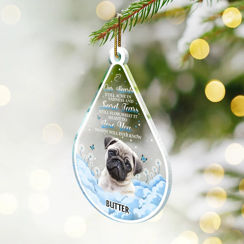 Continue Shopping,Christmas,Memorial,Custom Photo,Pet Lovers,Dog Lovers,Cat Lovers,Sad - Custom Photo Dog Cat Pet Human Memorial Teardrop - Personalized Custom Shaped Acrylic Ornament