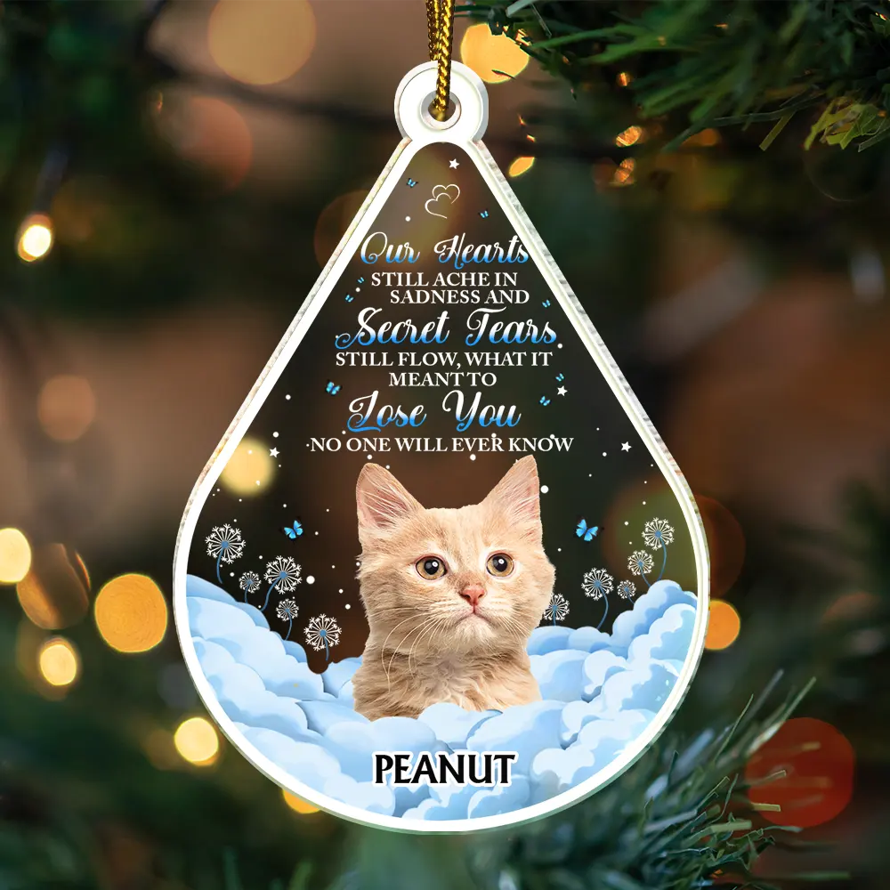 Continue Shopping,Christmas,Memorial,Custom Photo,Pet Lovers,Dog Lovers,Cat Lovers,Sad - Custom Photo Dog Cat Pet Human Memorial Teardrop - Personalized Custom Shaped Acrylic Ornament