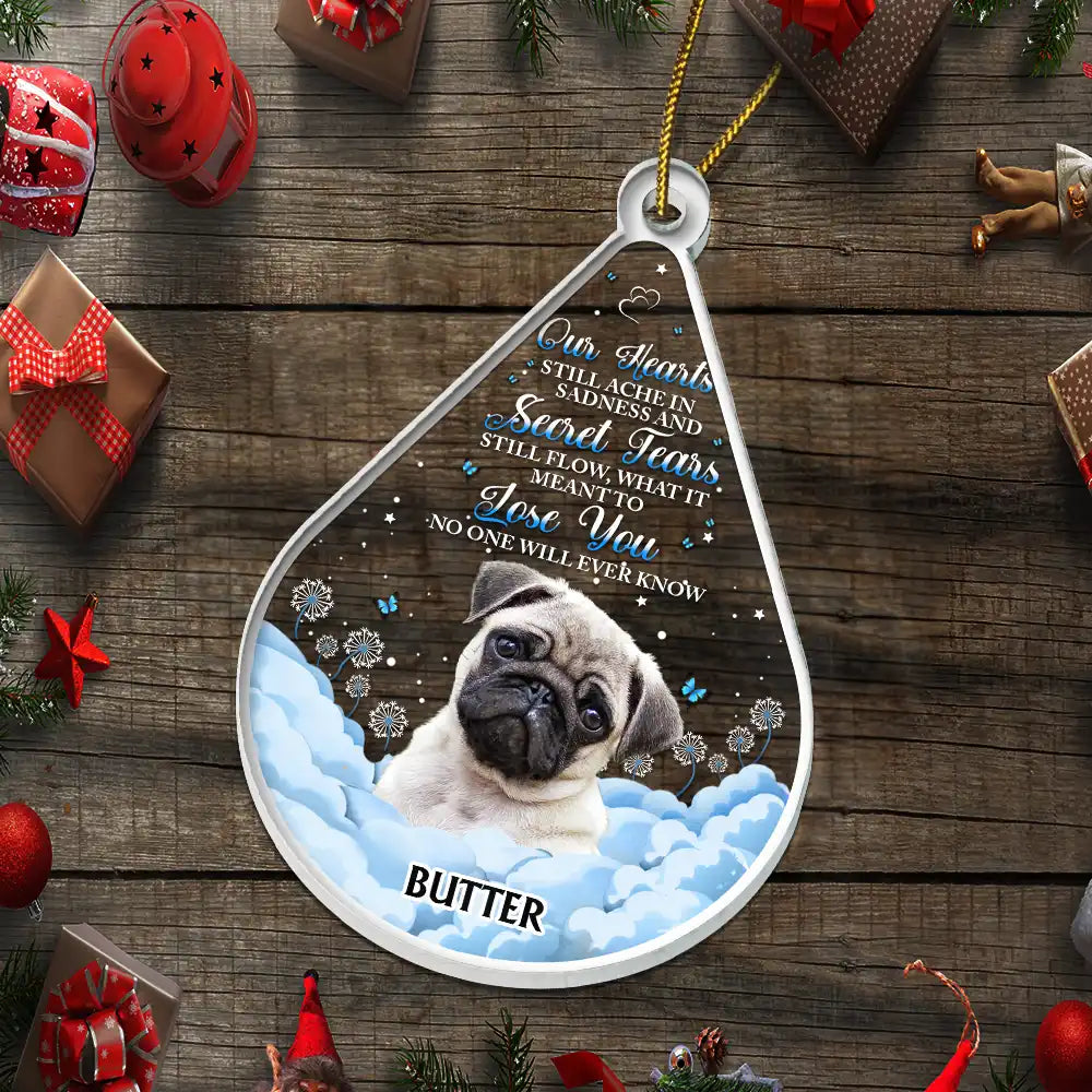 Continue Shopping,Christmas,Memorial,Custom Photo,Pet Lovers,Dog Lovers,Cat Lovers,Sad - Custom Photo Dog Cat Pet Human Memorial Teardrop - Personalized Custom Shaped Acrylic Ornament